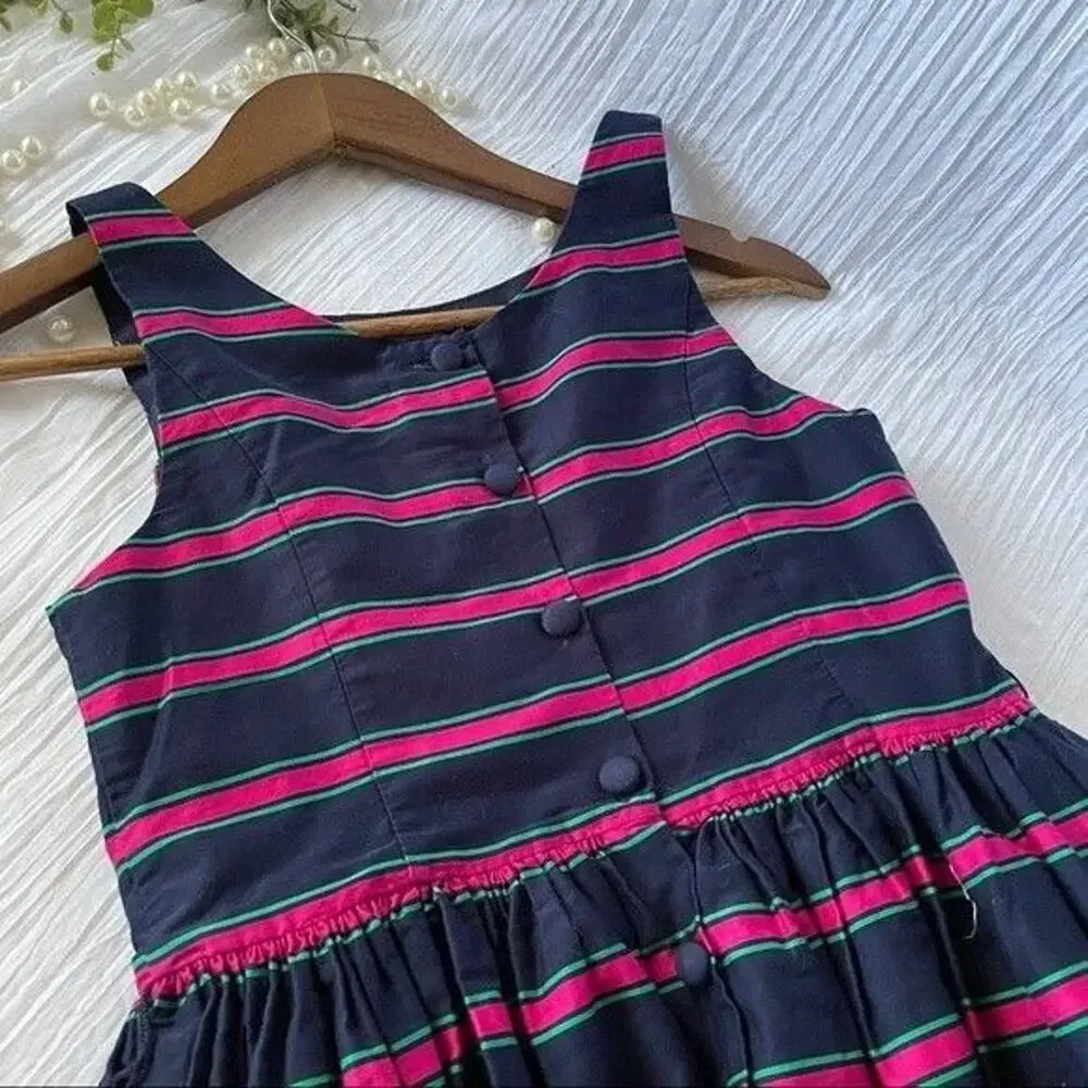 Ralph Lauren · 16 · Navy Blue Dress · Pink/Green Stripe · 100% Cotton
